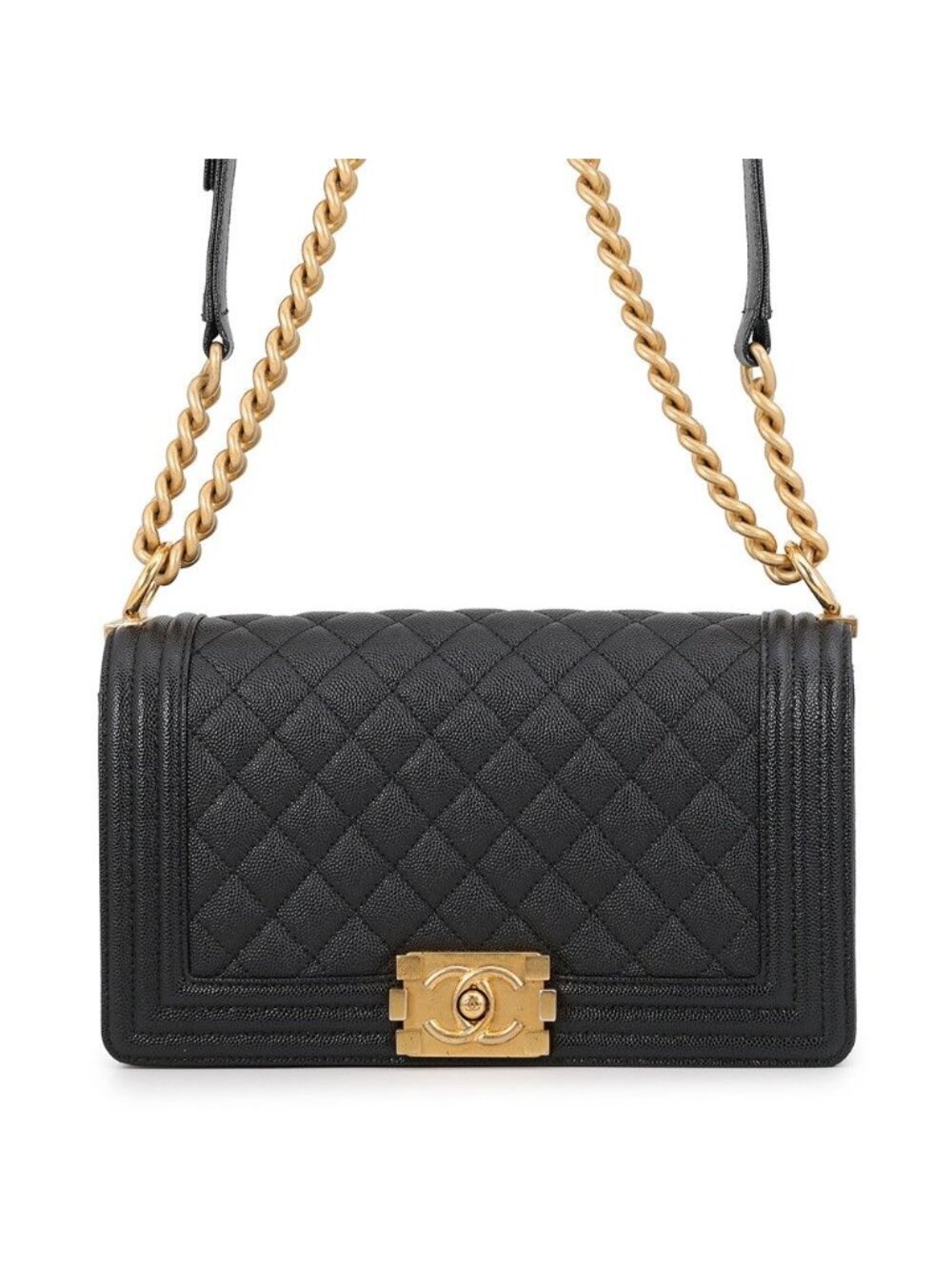 Chanel Chain Shoulder Bag Boy CC Logo Black